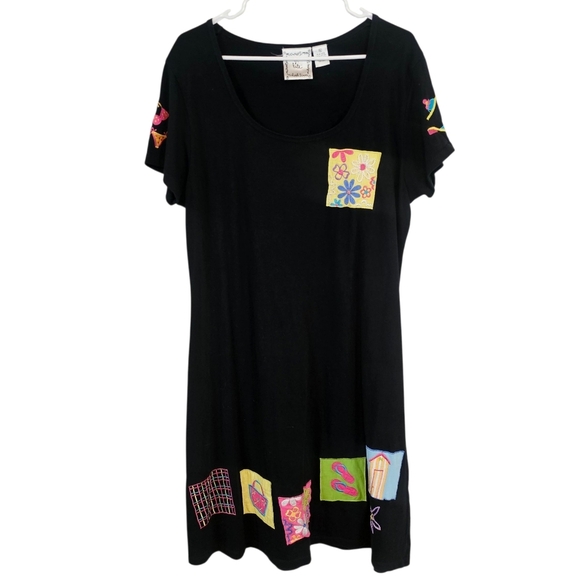 Michael Simon Dresses & Skirts - Michael Simon Vintage Beach Vacation Embroidered Patchwork Tshirt Dress